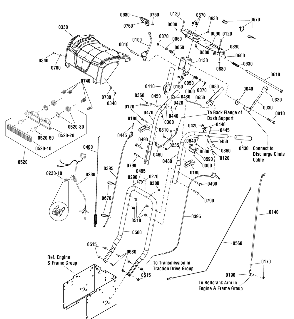 Handles And Controls Group Diagram and Parts List for 1696376-00 2012 Briggs and Stratton Snow Blower